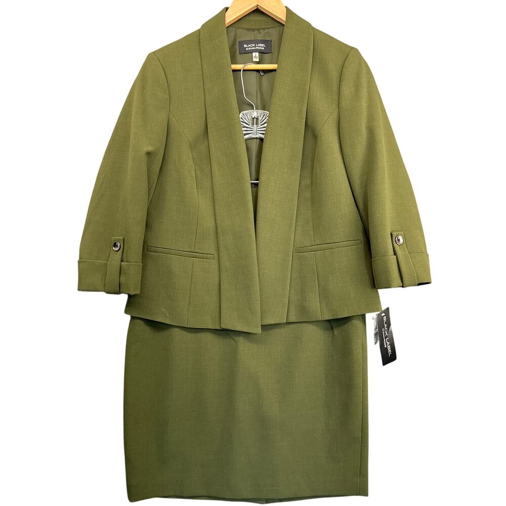 Black Label Evan Picone Army Green Professional Skirt Jacket Suit Set Women 8